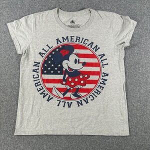 Disney Minnie Mouse All American T Shirt Womens Medium Gray Patriotic USA Flag